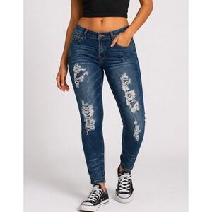 Rock & Royal Distressed Skinny Jeans Sz 11 Medium Wash Ripped Stretch Y2K Grunge
